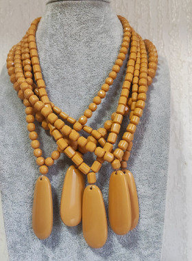 新款麦饭石黄色如意吊坠托尔玛琳石颈椎项链成品负离子颈圈锗石链