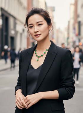 胡二翡翠项链天然玉石祖母绿