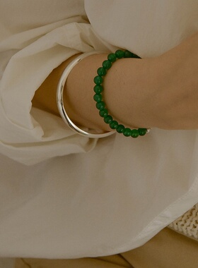 6mm绿玉髓玛瑙纯银手链