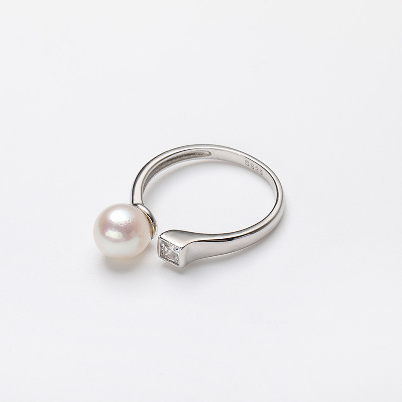 Golden Charm 7-8mm perfect round akoya seawater pearl ring S925 silver bracelet gift for girlfriend