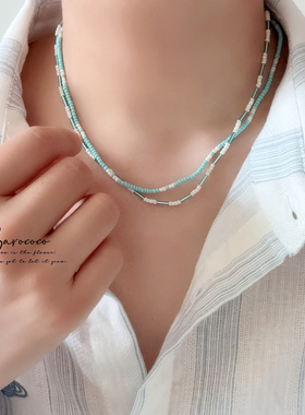 简约秀气陶瓷串珠双层叠戴项链