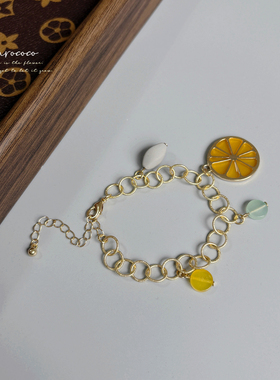 吉 欧美精致秀气黄铜雕刻环形链子橘子切片手链女清新多巴胺彩色