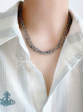 法式优雅渐变香槟色水晶珠项链