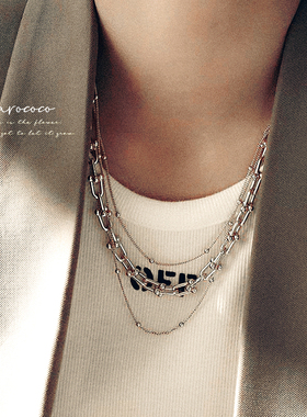 欧美ins风简约叠戴基础款裸链美国AERO白金色U型细锁链短款项链女