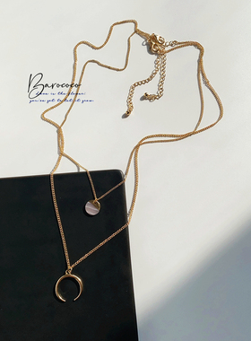 【清】【特】美国AER0P0STALE简约百搭鎏金几何双层叠戴卫衣项链