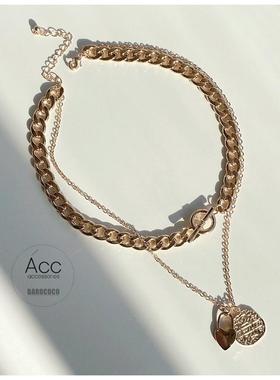 【特】英国AS0S混搭叠戴风好质感双层金币锁链卫衣短项链毛衣链女