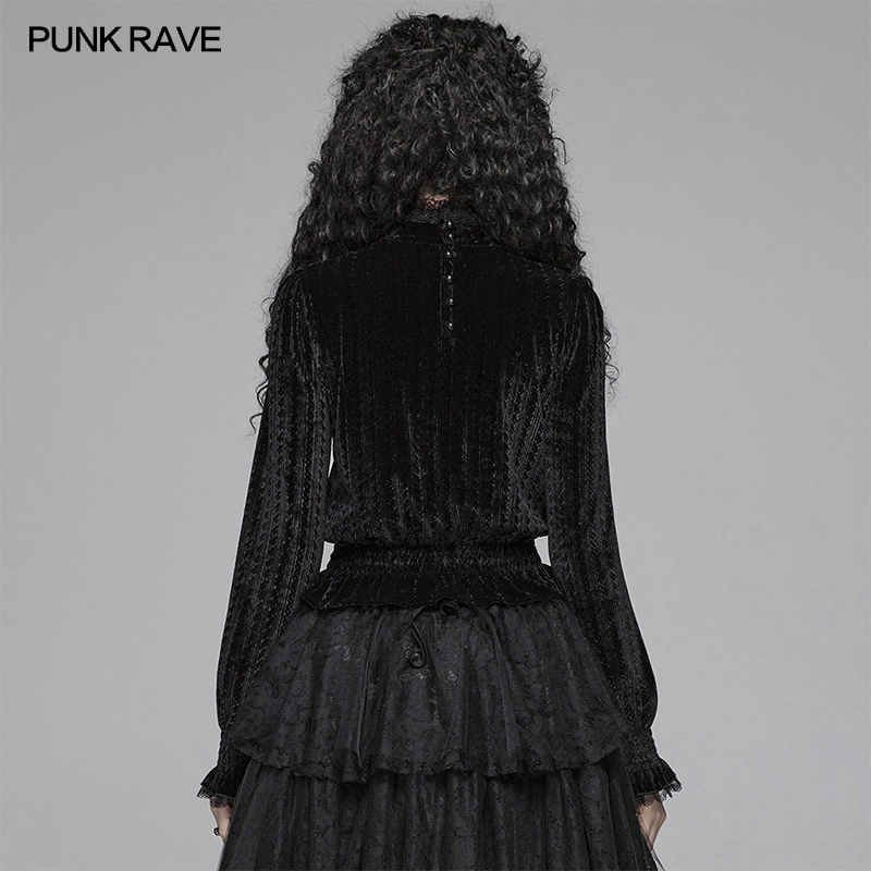 *PUNK RAVE 朋克暗黑系女装 哥特暗纹丝绒小衫 Gothic 复古衬衫 - 图1