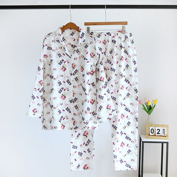 Plus size plus size maternity confinement clothes 200 pounds pure cotton wrinkle yarn maternity pajamas set home clothes spring and autumn style