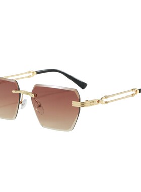 跨境欧美货源新款无框切边墨镜高级感防紫外线太阳镜男女多边形