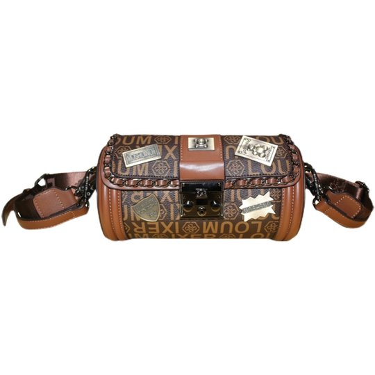 Bag Women's 2025 new trendy high-end fashion cartoon badge cylinder leather pillow bag one-shoulder crossbody bag