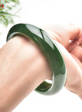 豪8印象·手镯之家T3-105和田碧玉手镯圈口56.5mm天然菠菜绿玉镯