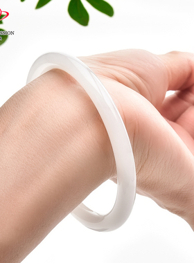 豪8印象·手镯之家T3-179和田玉白玉手镯圈口58.6mm天然圆条玉镯