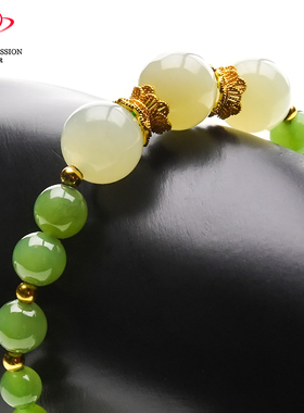 豪8印象·手镯之家H113和田碧玉手链镶嵌925银天然新疆玉手串珠宝