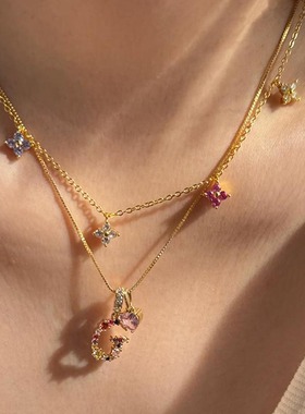 铜镀18K真金色彩色锆石项链