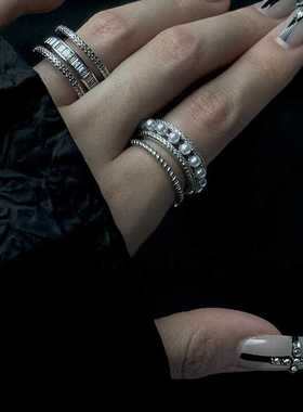 多层线条时髦食指戒指锆石气质