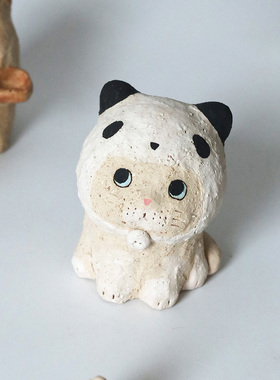 邻孩儿粗陶泥萌宠摆件猫咪生肖生日礼物
