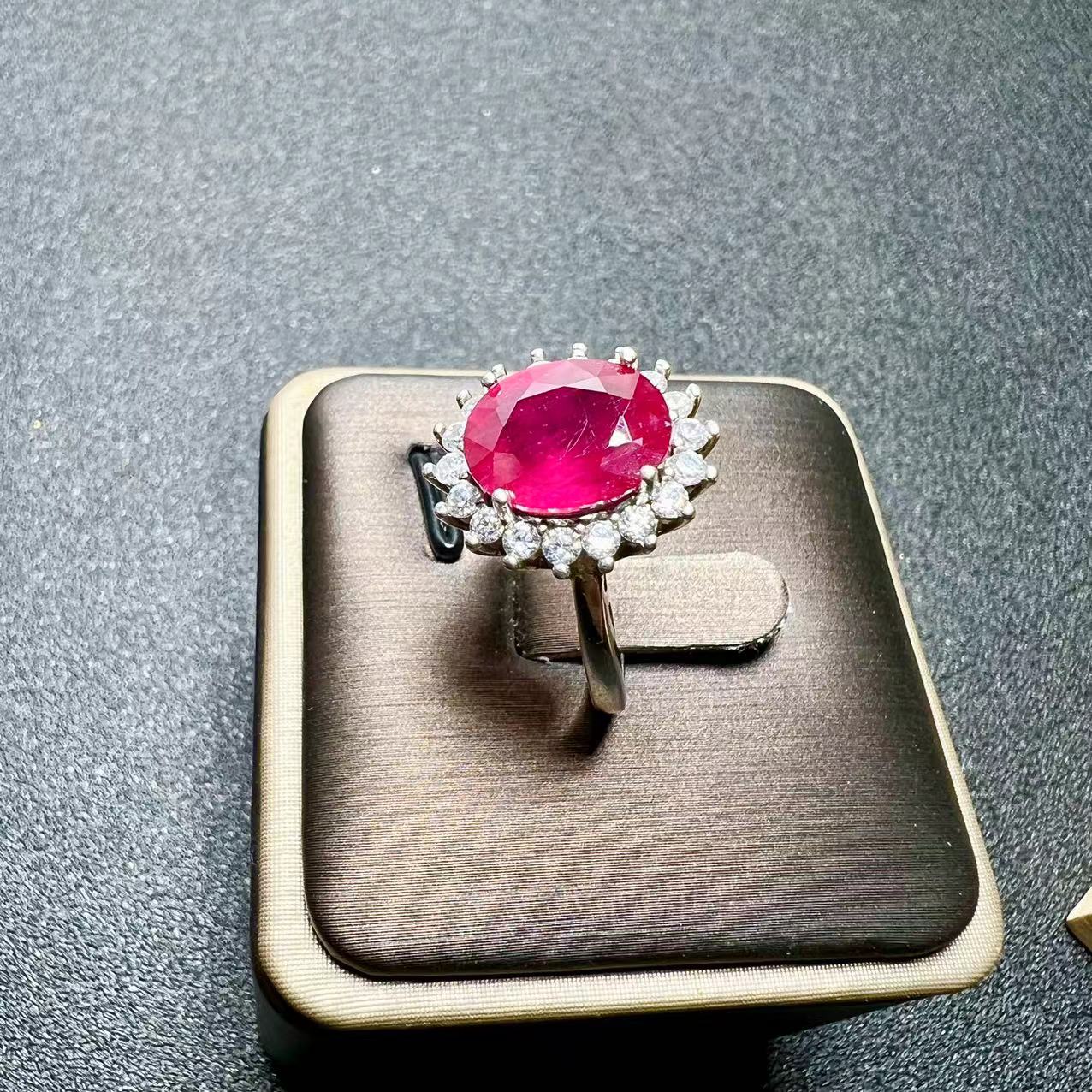 天然红宝石新烧戒指925银精工镶嵌9乘11 - 图0