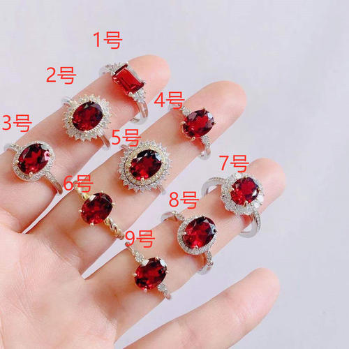 天然鸽血红石榴石戒指 7乘9 925银精工镶嵌彩宝红宝石时尚饰品 - 图0