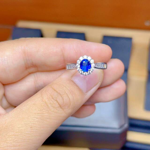 Natural royal blue sapphire ring 5 x 6 925 silver precision inlaid fine colored gemstone jewelry