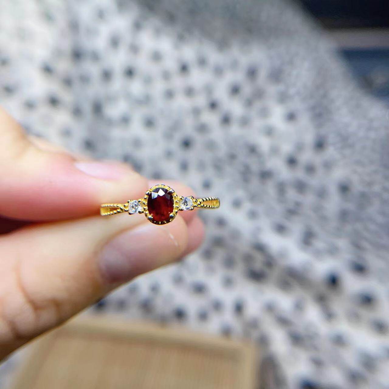 Natural pigeon blood red ruby ring 4×5 925 silver finely inlaid natural colored gemstone jewelry
