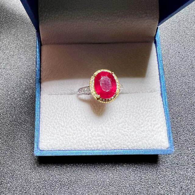Natural ruby newly fired ring 925 silver finely inlaid 8×10 natural colored gemstone jewelry