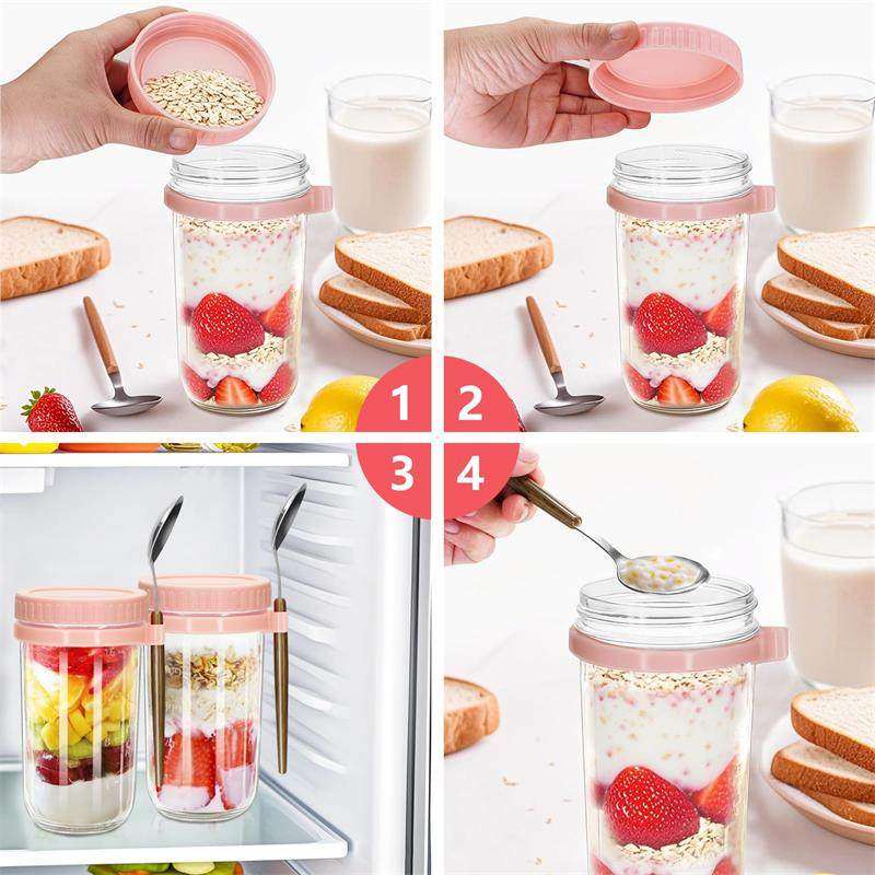隔夜燕麦杯玻璃杯带盖带勺梅森杯密封沙拉罐酸奶杯轻食早餐杯便携,淘宝优惠券,粉丝福利购,淘宝优惠卷