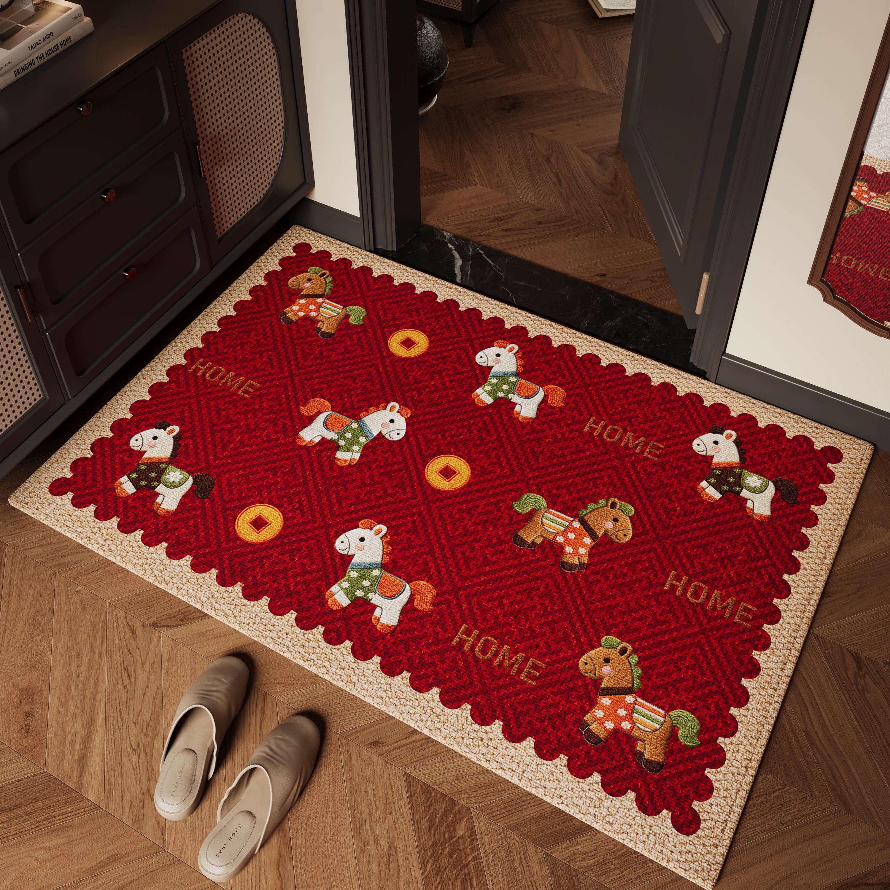 2026新款红色进门地垫马年入户门地毯高级感玄关耐脏除尘防滑脚垫,淘宝优惠券,粉丝福利购,淘宝优惠卷