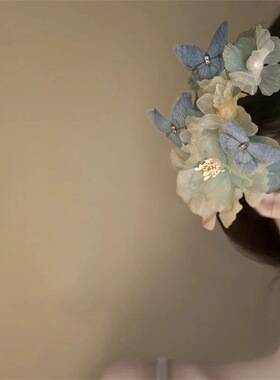 侧边绝美发夹古风蝴蝶花朵