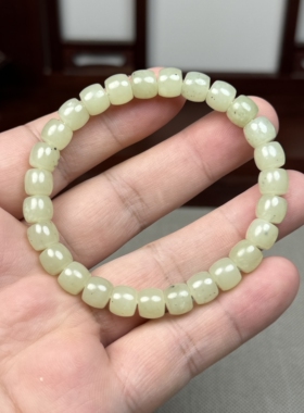 新疆和田玉若羌冰黄口料手串7×8直切珠手串桶珠手链清新男女礼物