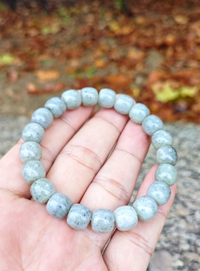 天然和田玉点墨青花老型珠手串意境男女款桶珠百搭简约玉手链首饰