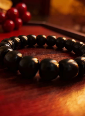 和田玉黑青籽料手串老型珠男女款