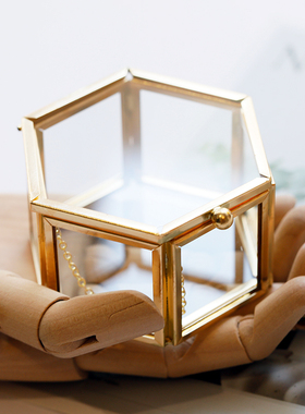 米诺迷你复古金色铜条六角玻璃盒