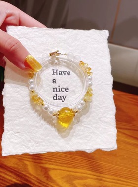 天然黄水晶碎石珍珠手链女款单圈手串饰品礼物送女友