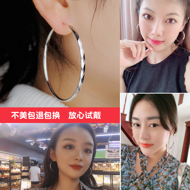 S925纯银圆圈环女高级感耳环2023年新款潮防过敏圈圈大气圆脸耳饰 - 图0