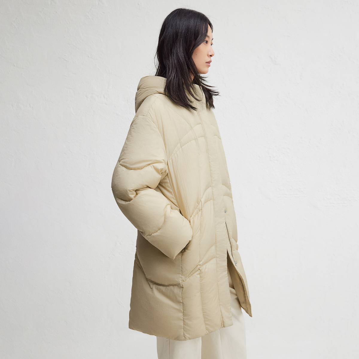 播休闲宽松连帽羽绒服女24冬新款中长款防寒保暖外套DDR4RD5130 - 图1