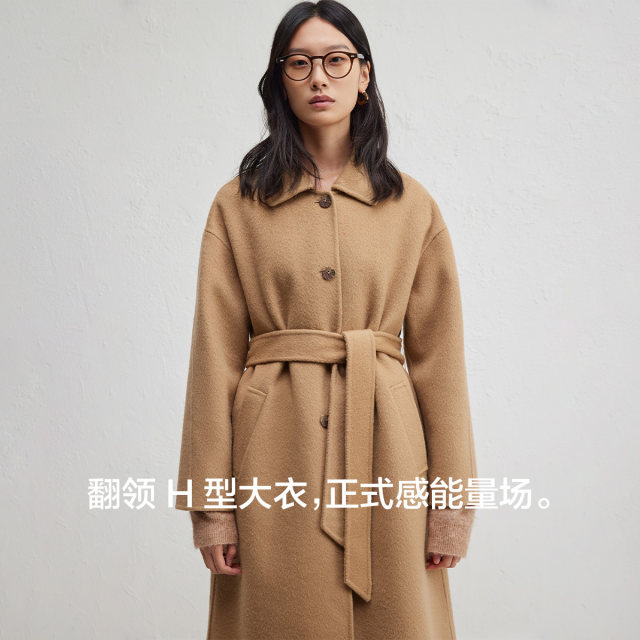 Lazy style mid-length woolen coat for women 24 autumn and winter new casual lace-up coat DDR4AD5204