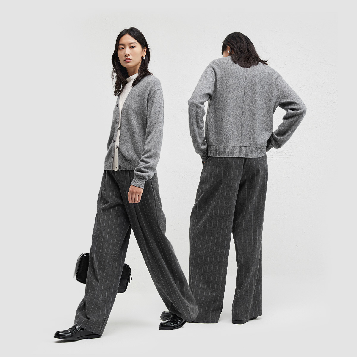 【羊毛】播商场同款撞色V领休闲宽松24秋冬针织开衫女BDR4UD3819