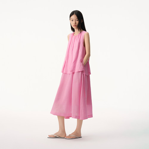【商场同款】播26夏新品100%苎麻假两件无袖连衣裙女BDT2LD1795 - 图1