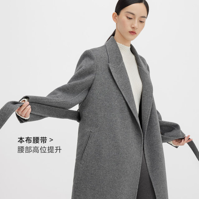 Lapel mid-length woolen jacket for commuting