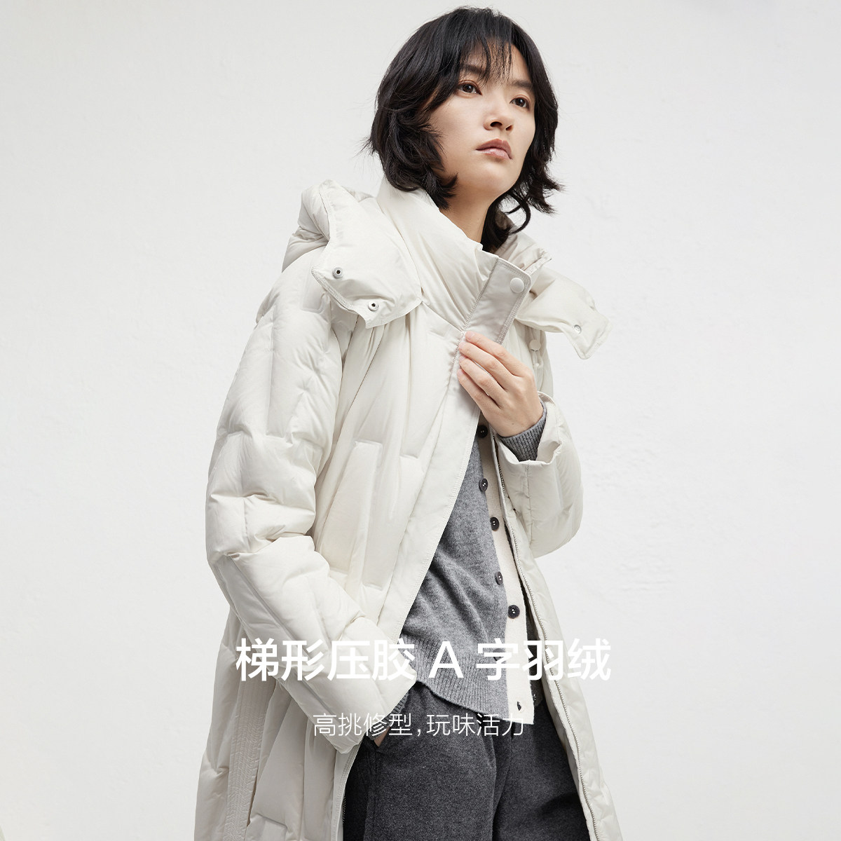 播商场同款保暖连帽立领羽绒服女24冬新中长款宽松外套BDR4RD4117