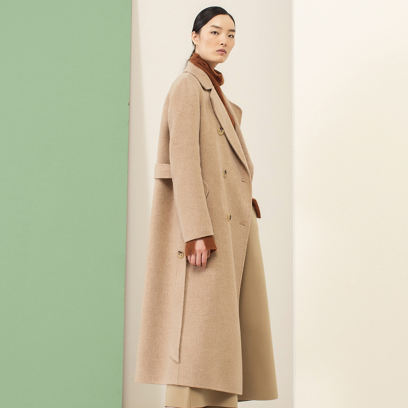 商场同款播秋冬新款束腰双面呢大衣 播毛呢外套