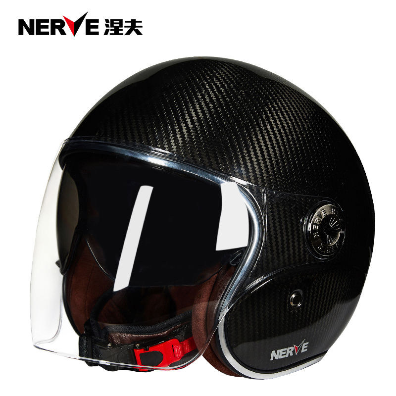 NERVE涅夫玻纤维摩托车头盔男女机车复古哈雷半盔四季通用碳纤维-图3