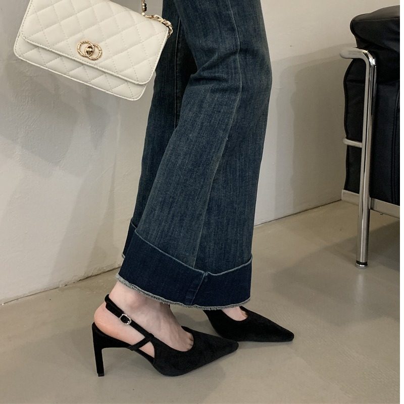 2026春季新新款女天鹅丝绒小猫跟细带浅口尖头露跟穆勒鞋浅口单鞋,淘宝优惠券,粉丝福利购,淘宝优惠卷