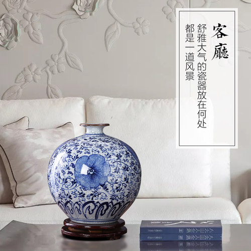 景德镇陶瓷器仿古手绘青花瓷花瓶插花复古摆件古典家居客厅装饰品 - 图2