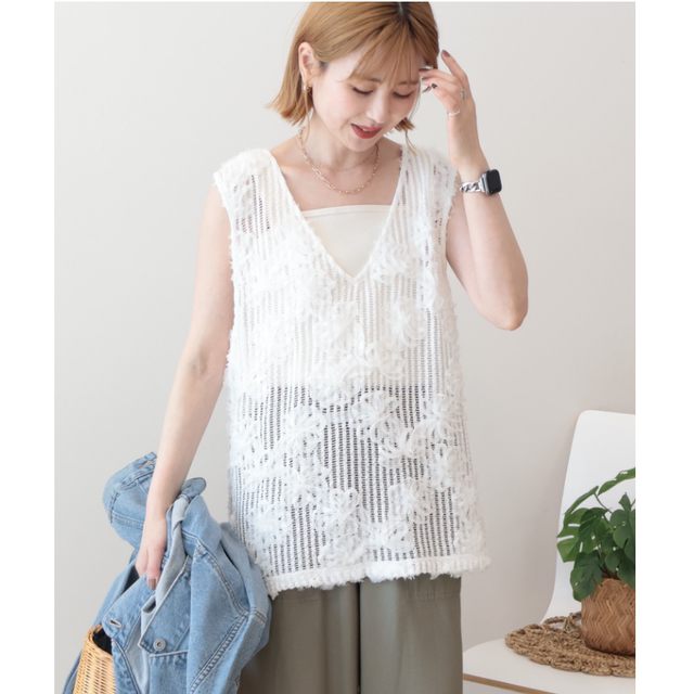 Niche 2026 Summer Mesh Hollow 3D Flower V-Neck Vest ເສື້ອຂະຫນາດນ້ອຍ