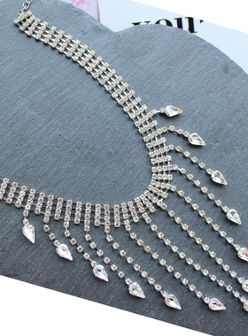 choker超闪银色水钻流苏礼服配饰