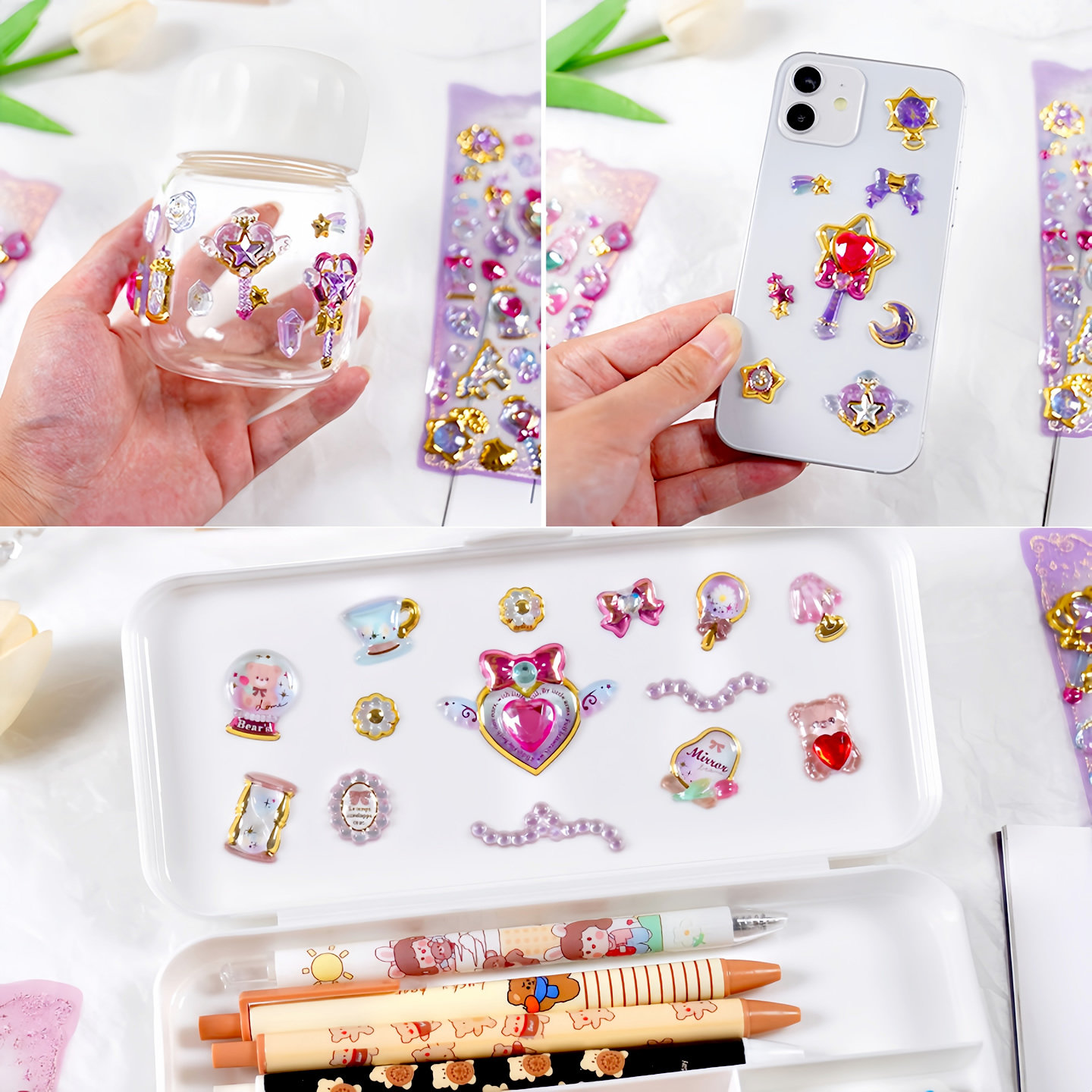 闪闪爱心星星宝石立体烫金浮雕贴纸手机壳文具装饰水晶钻石小贴画,淘宝优惠券,粉丝福利购,淘宝优惠卷