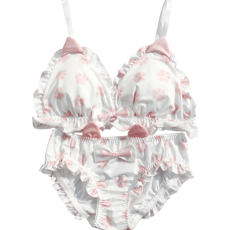 日系内衣套装女学生可爱三角杯薄款高中无钢圈猫爪兔耳朵少女文胸,淘宝优惠券,粉丝福利购,淘宝优惠卷