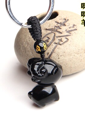 天然黑曜石羊挂坠小羊吊坠