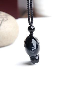 博语儿童男女天然黑曜石狗项链